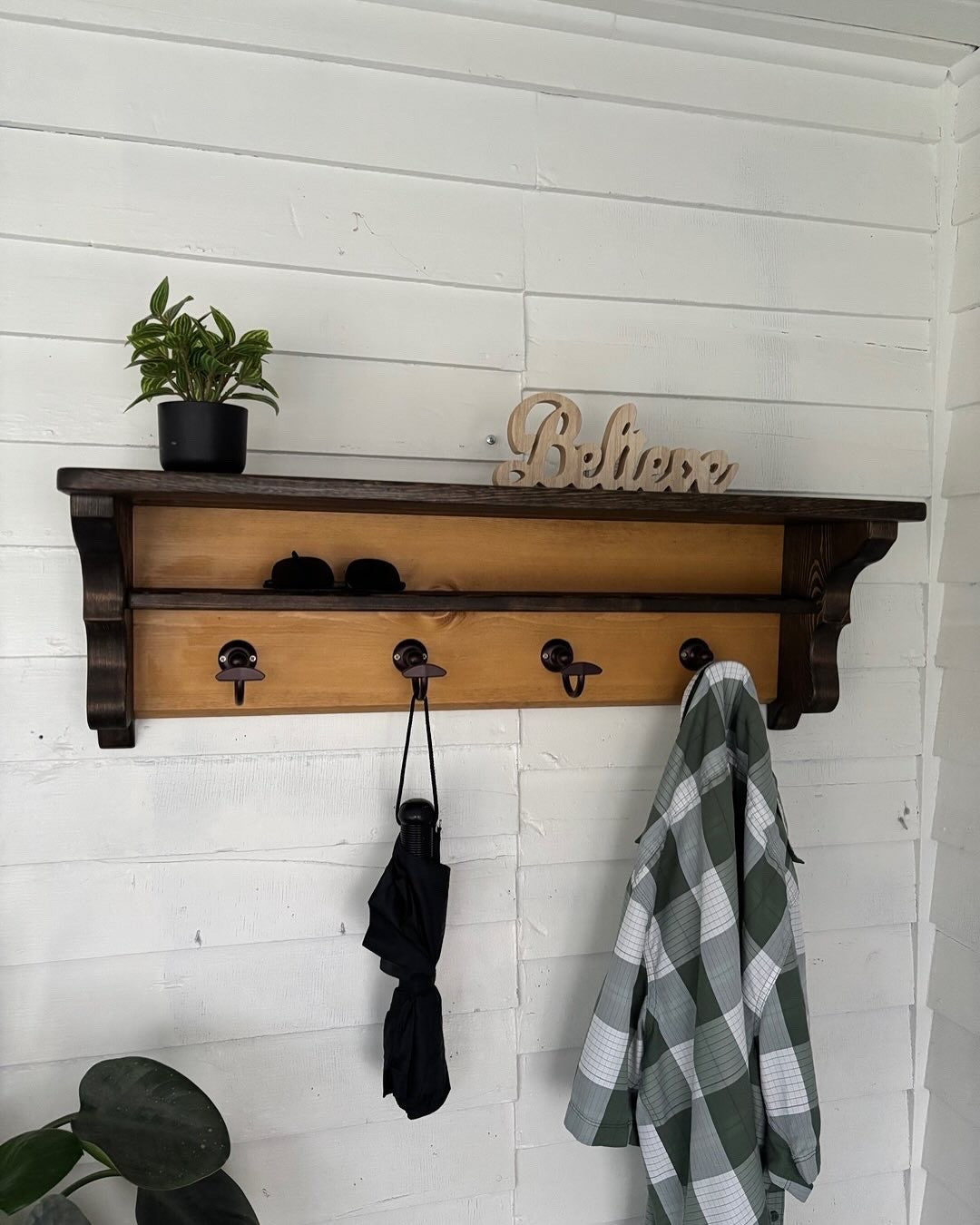 Handcrafted Contrast-Stained Coat Rack