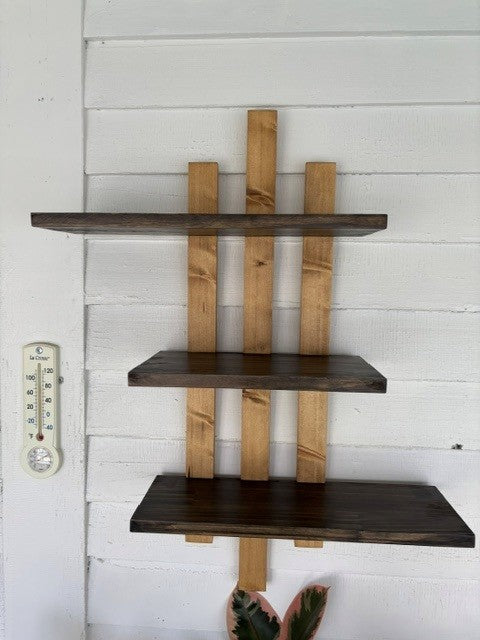 Handmade Offset Three-Tiered Shelf with Contrasting Stains