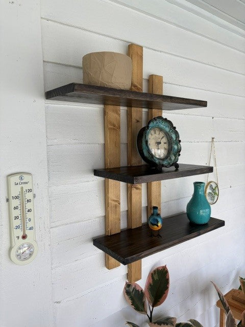 Handmade Offset Three-Tiered Shelf with Contrasting Stains