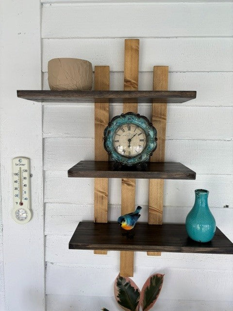 Handmade Offset Three-Tiered Shelf with Contrasting Stains
